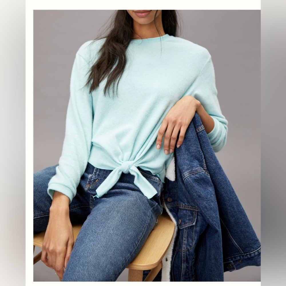 Anthropologie Verna Brushed Tie-Front Pullover in Hawaiian Blue NWT
Size Small